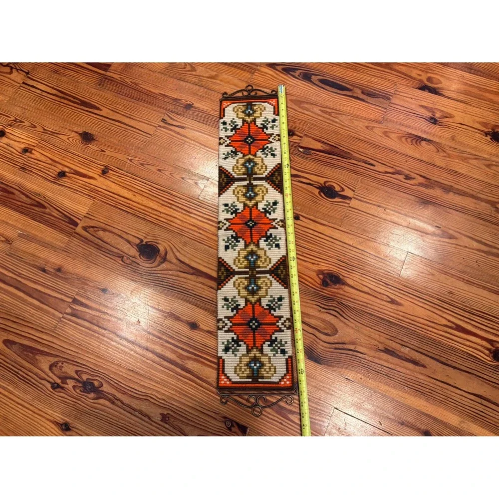 VTG Norwegian Wool Needlepoint Bell Pull Wall Hanging Geometric Retro MCM EUC